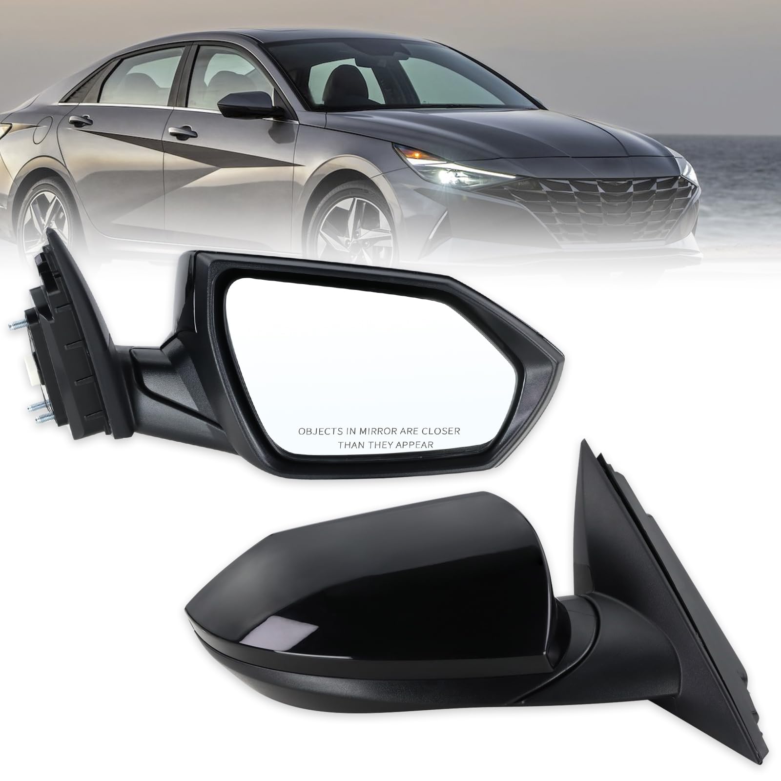 Right Passenger Side Mirror Compatible With 2021 2022 2023 2024 2025 Hyundai Elantra With Manual Folding Power Glass Black Replace#87620AA120(3Pins)