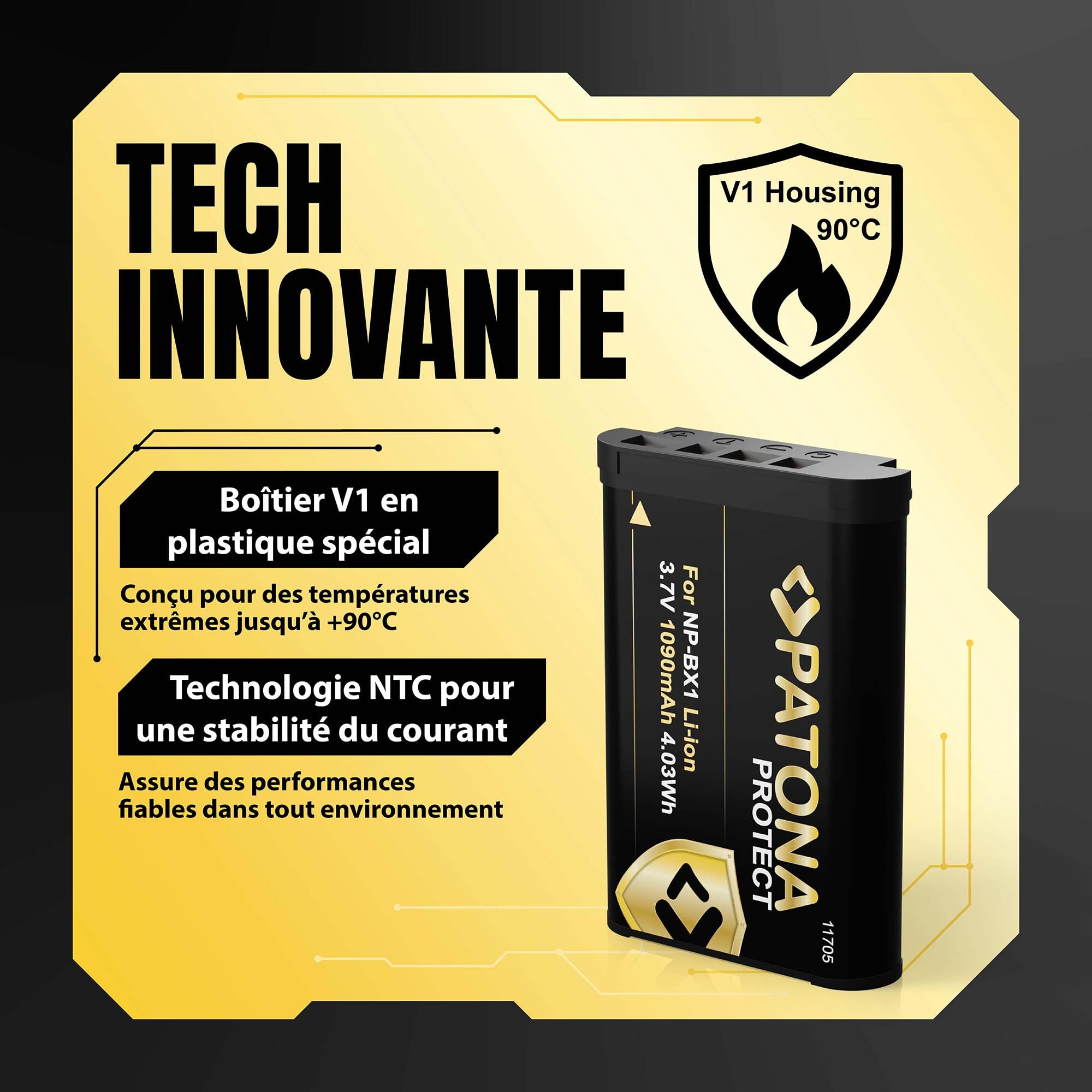 PATONA 2X Protect NP-BX1 Batterie 1090mAh – Remplacement pour Sony NP-BX1 – pour CyberShot DSC-RX100 II III IV V VI VII, HX50 HX60 HX80 HX90 HX99 HX400V WX500 – Double