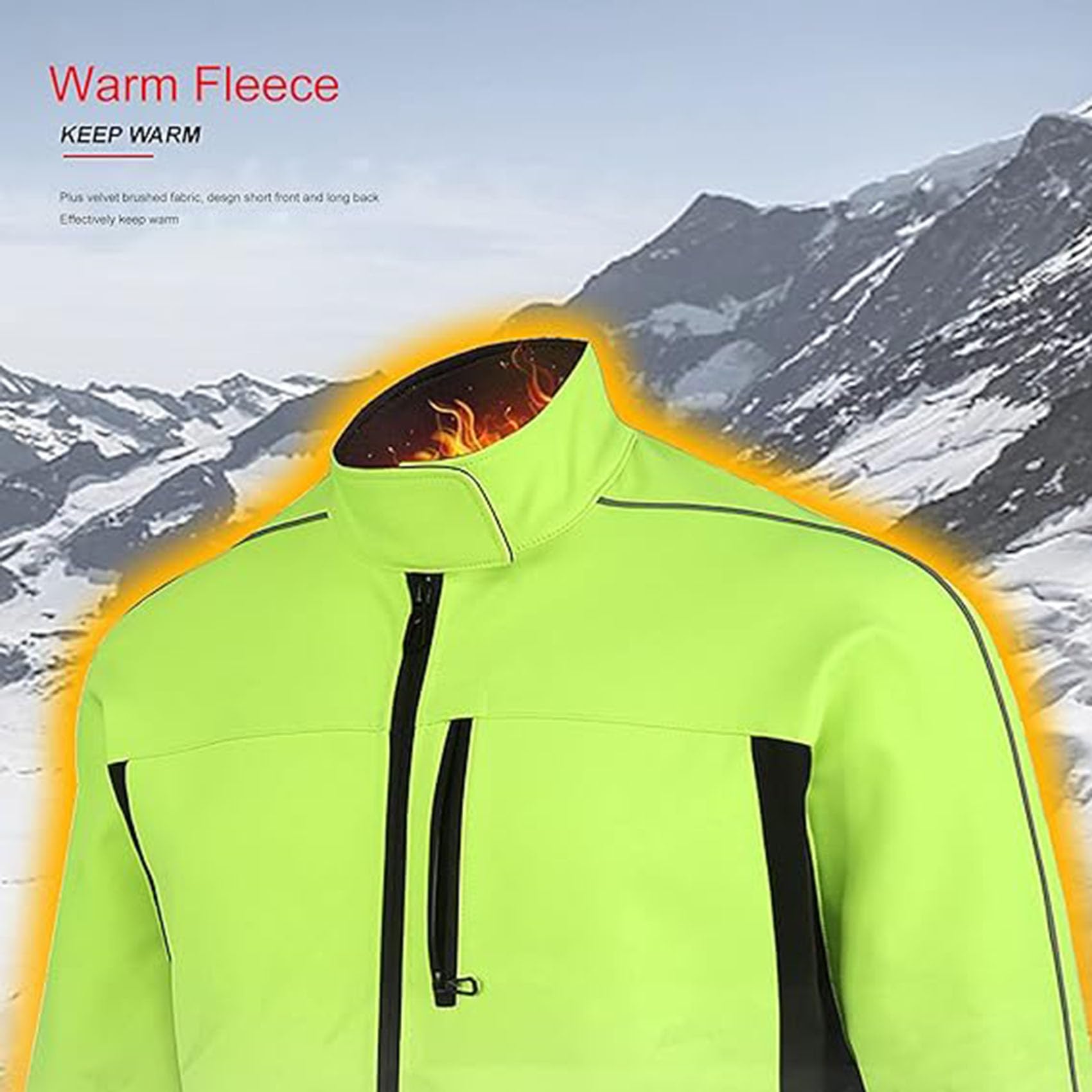 Męska polarowa kurtka rowerowa Wodoodporna, wiatroszczelna, oddychająca MTB Topy przeciwdeszczowe Odblaskowa koszulka rowerowa Softshell Zimowy ciepły płaszcz termiczny,Green-L