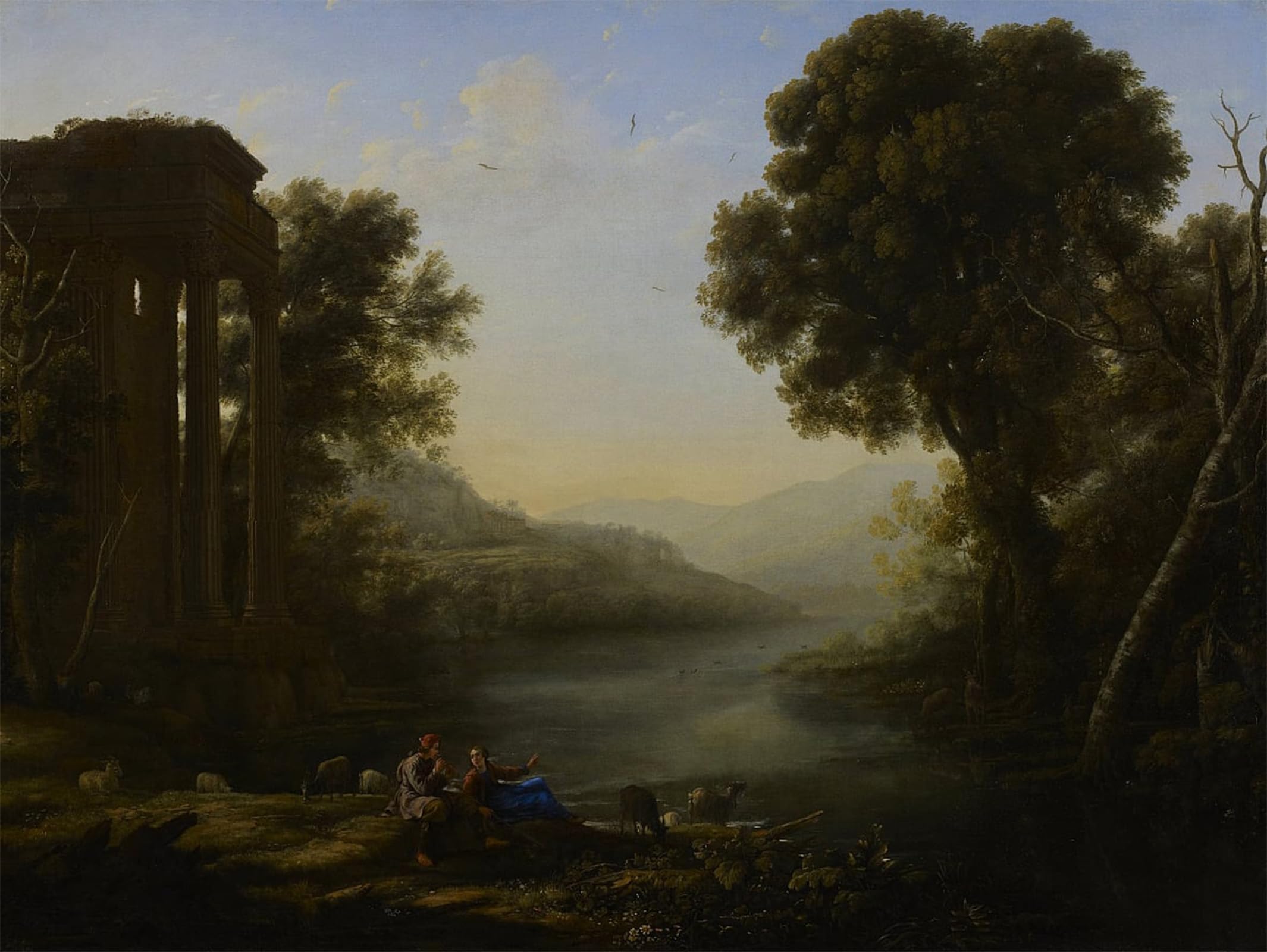 ARTXLXXBN Famous Painting Art Wall Decor Abstract Art Picture Paysage Pastoral by Claude Lorrain Animal Pictures for Home Decor 60x90cm