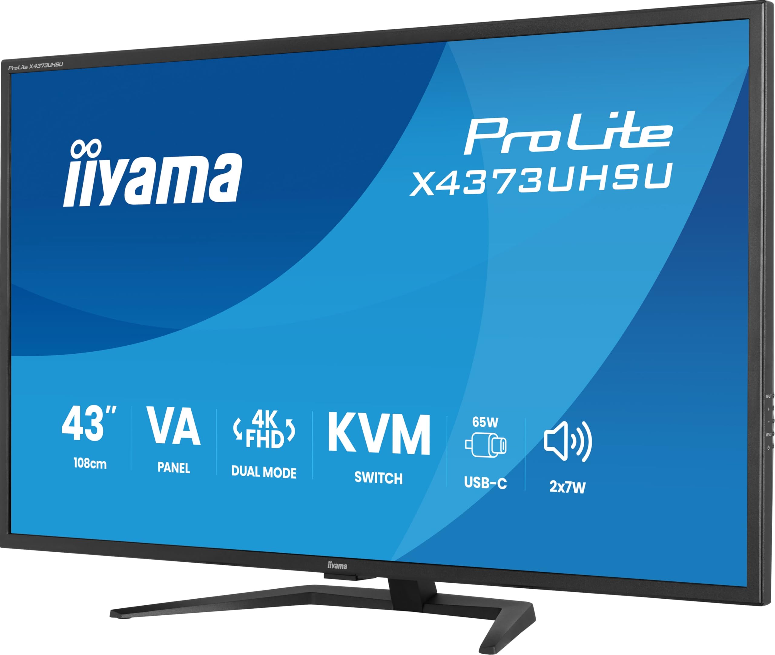 iiyama Prolite X4373UHSU-B2 108cm 42,5" VA LED-Monitor Dual Mode 4K UHD 60Hz oder FHD 120Hz 2xHDMI DP USB-C (DP Alt Mode, 95W) USB Hub (2X Typ A v.3.2, 2X Typ C 5W) KVM-Switch HDR10 Pip/PbP schwarz