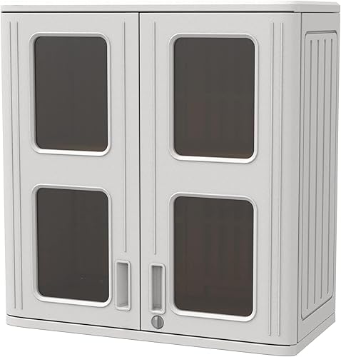 ADDOK Armario de almacenamiento de pared con estante de metal, caja de resina de 29 x 30 pulgadas, montaje en pared para interiores y exteriores,