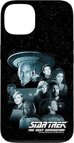 iPhone 13 Star Trek - Funda plateada con póster de grupo de pantalla de la próxima generación