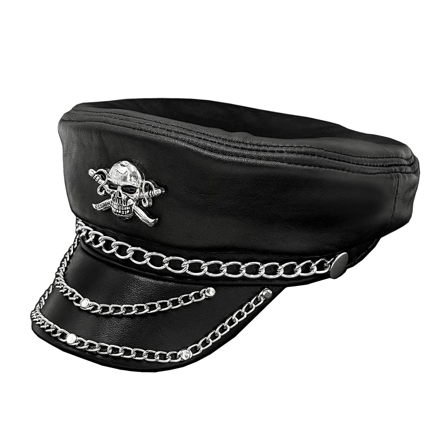 Casquette steampunk rock en cuir véritable clouté d'exception - 7