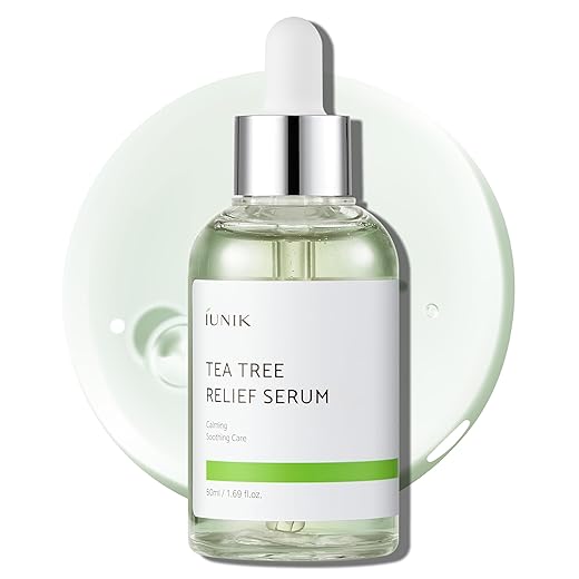 IUNIK Tea Tree 67% Relief Vegan Facial Serum for Clear & Balanced Skin - Plant-based Ingredients w/Centella Asiatica for Soothing, Calming, Irritated Skin (1.69 Fl Oz)