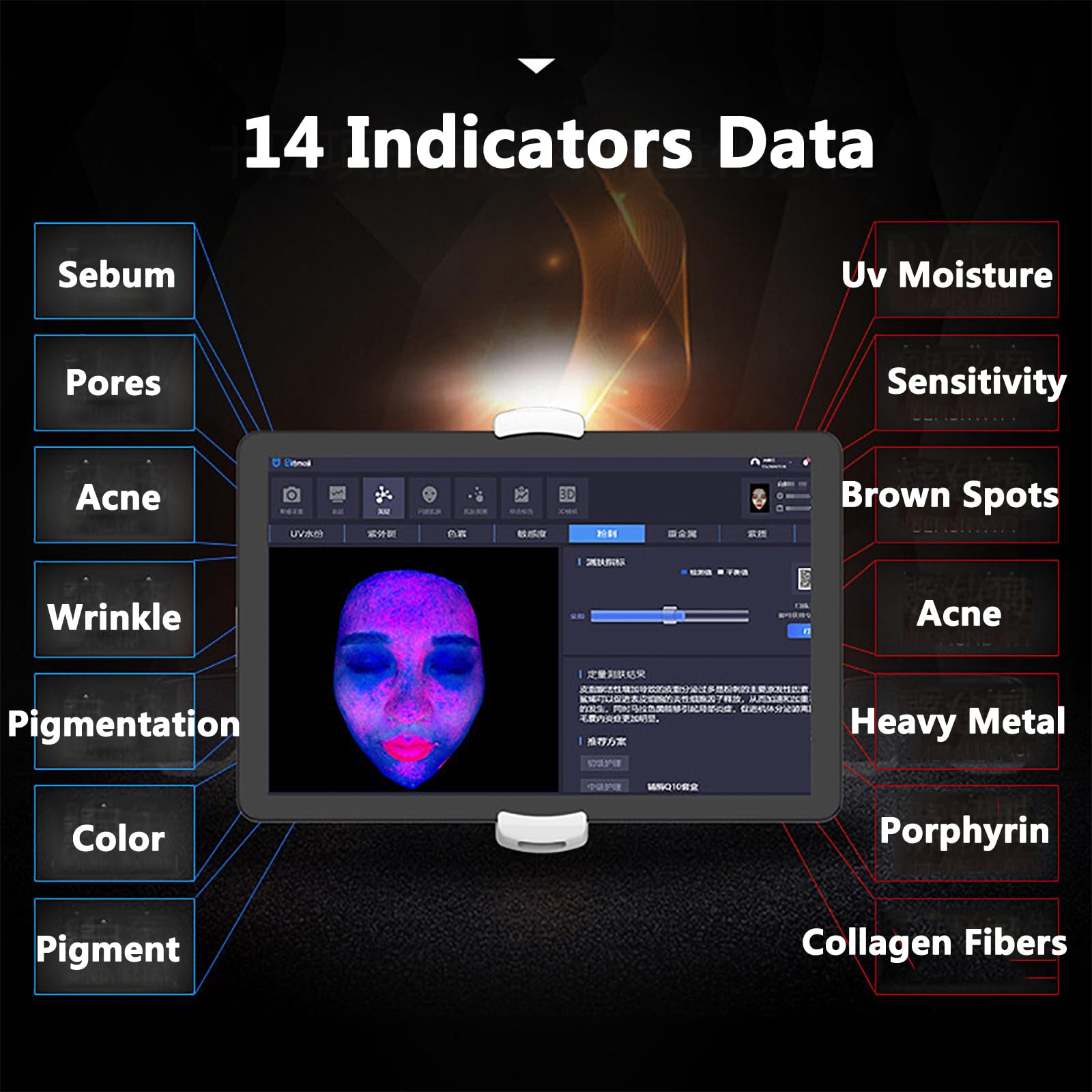 Analizador Piel AI,máquina Detección Problemas Piel con 8 Espectros Y Detección 14 Elementos,comparación Datos Y Predicción Piel Simulada,Informe Almacenamiento En La Nube, para Salón Belleza