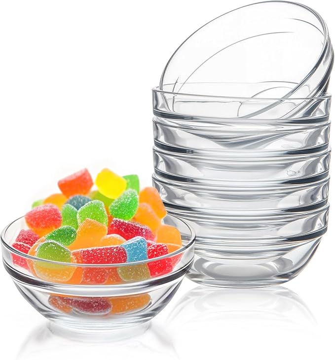 Farielyn-X 3.5in 4oz Small Glass Bowls, Mini Glass Containers, Ramekins, Prep, Pinch Bowl, Stackable Condiment Containers, for Prep, Dips, Nuts, Snacks, Candy Meal Prep Bowls, Dessert Bowls