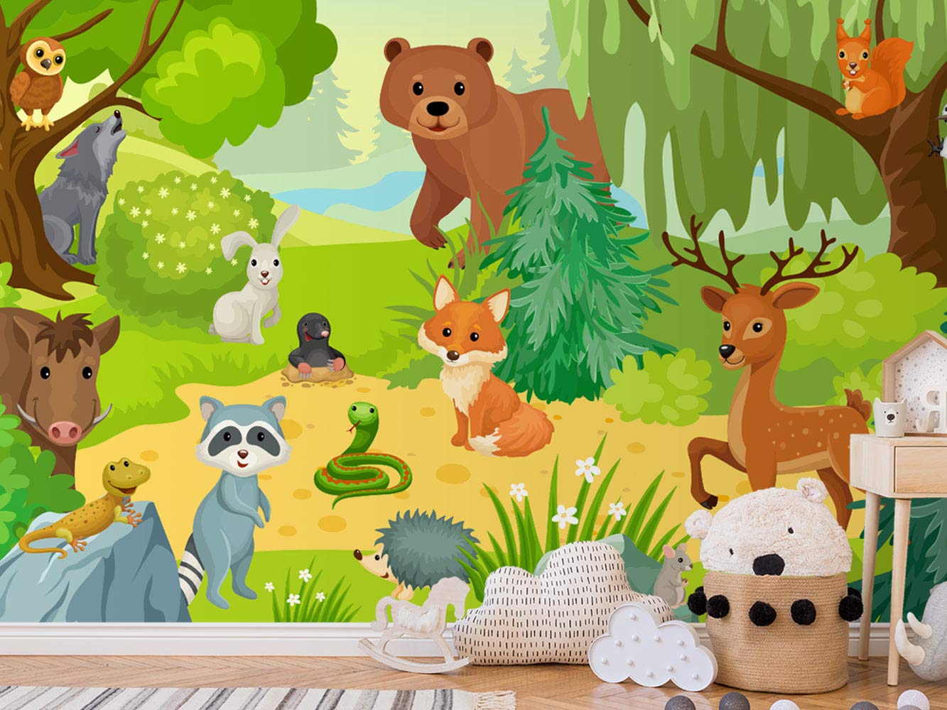 Oedim Fotomural Infantil Vinilo para Pared Animales en el Bosque | Fotomural Infantil para Paredes | Mural | Fotomural Infantil Vinilo Decorativo |350 x 250 cm | Decoración comedores, Salones