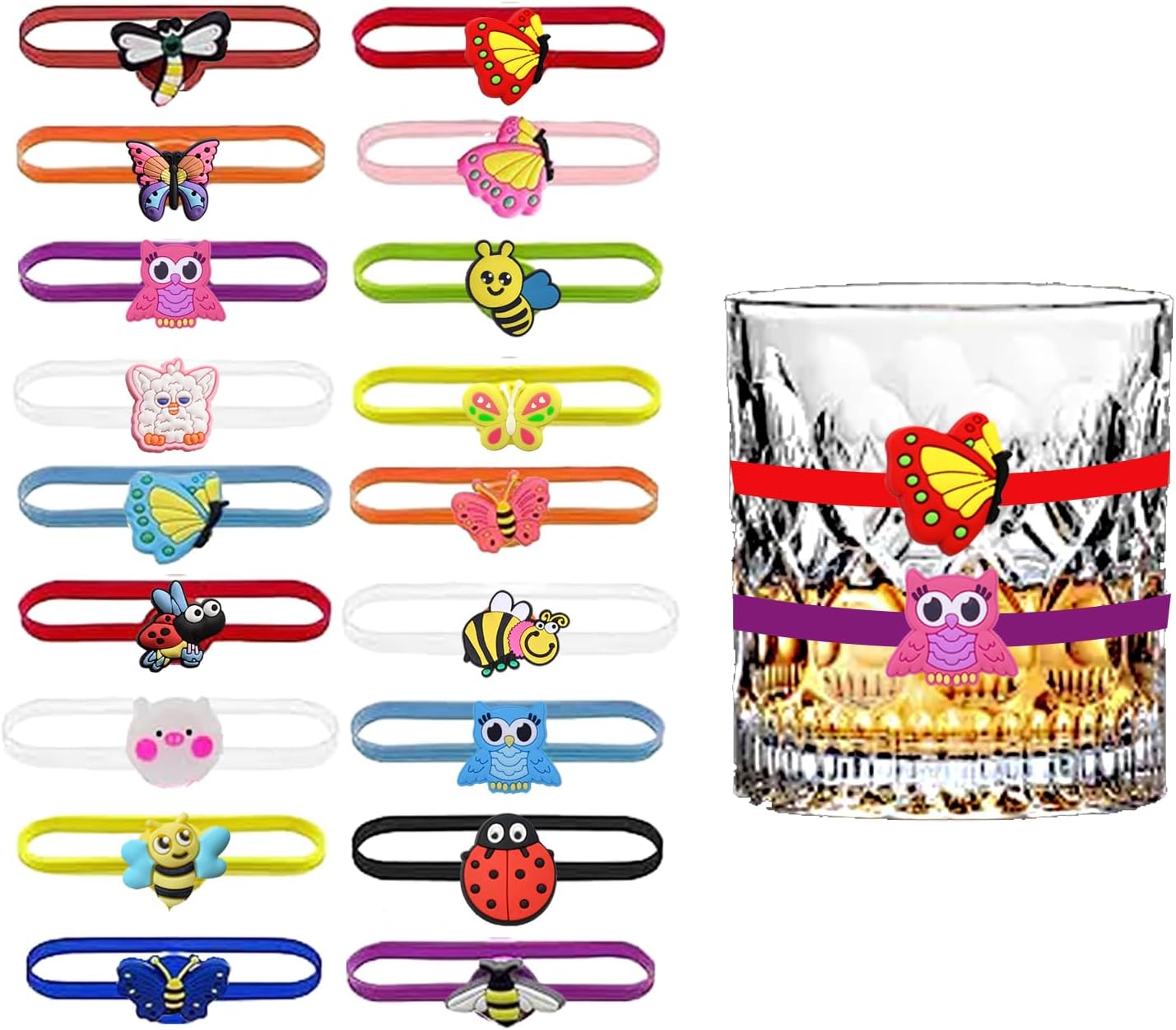 Ackron 18pcs Silicone Wine Glass Markers - Funny Reusable Drink Tags for Glasses & Bottles, Party Bottle Identifiers