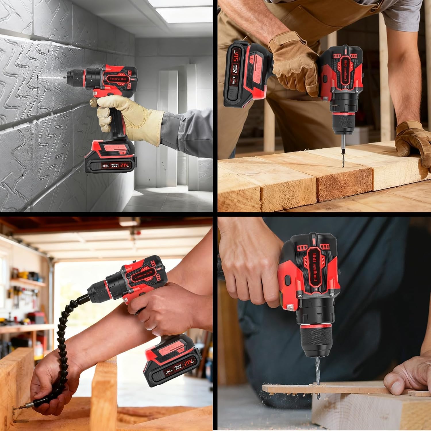 Perceuse Visseuse Sans Fil Brushless 21V KELNOW, Perceuse Percussion 60 Nm, Batterie 2,0 Ah, Mandrin Métal 10 mm, 2 Vitesses 25+3 Couples, Visseuse Dévisseuse avec 87 Accessoires Bricolage (Rouge)