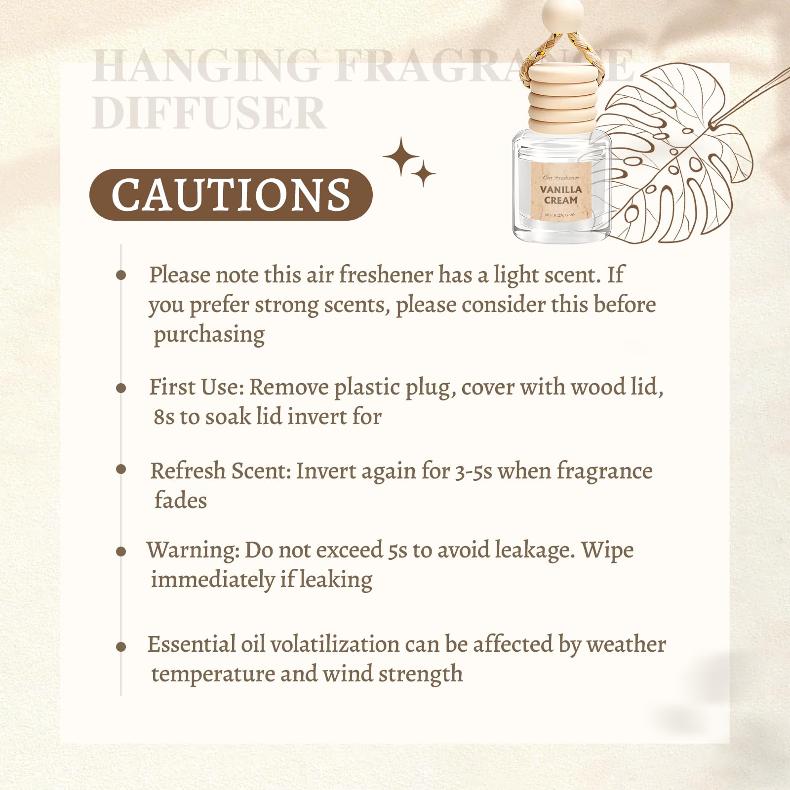 AROIC 4 Pack Car Air Freshener Hanging, Wooden Lid Essential Oil Air Freshener Hanging Car Diffuser, Natural Slow-Release Aroma for Auto Interior, Long-Lasting Fragrance Alternative to Spray Perfumes