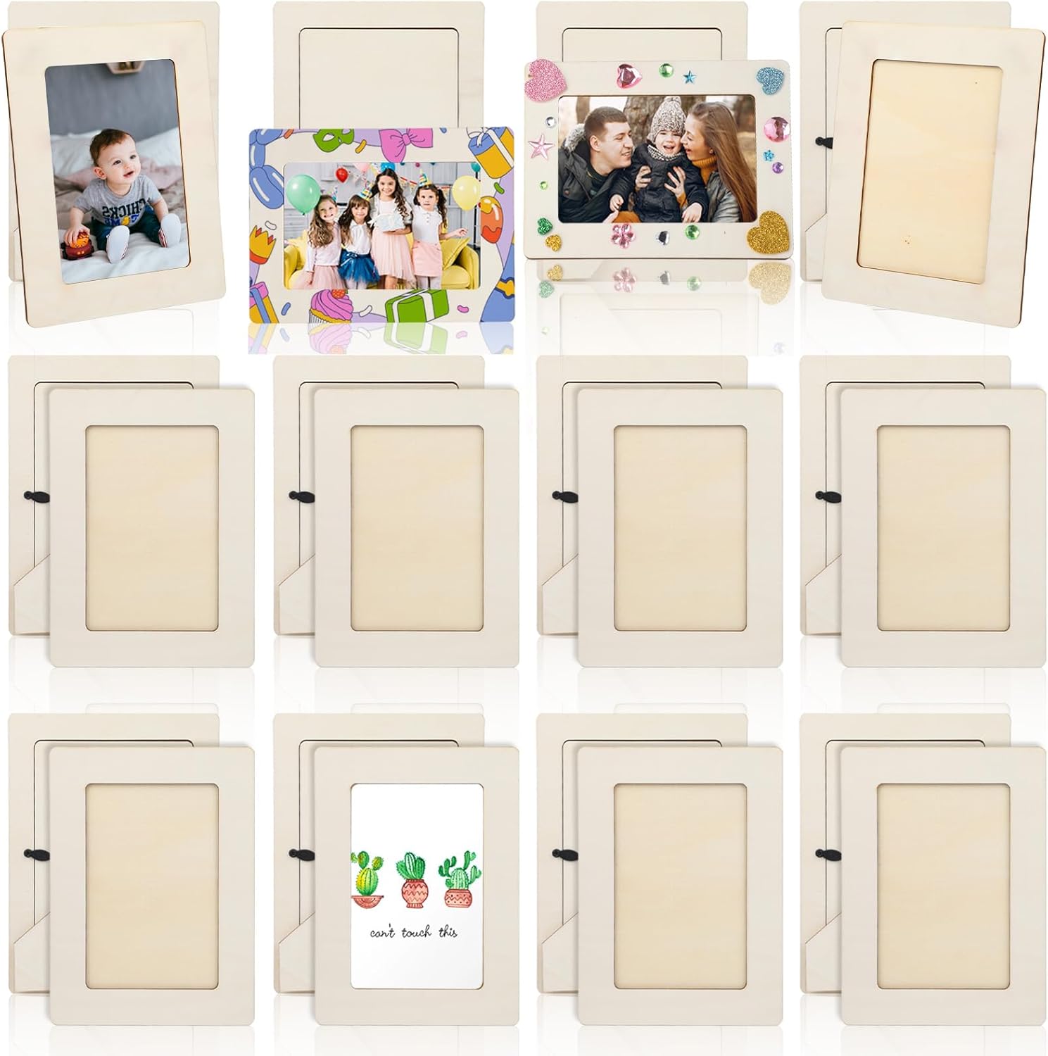 24pcs Wooden Picture Frames, 4x6 inch DIY Wooden Craft Frames, Unfinished Standing Wood Photo Picture Frames for DIY Painting
