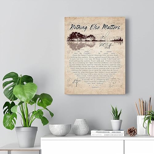 Miniatura 2 de DTD GLOBAL Guitar Lake Nothing Else Matter - Letras de canciones de corazón, lienzo para decoración del hogar, envolturas enmarcadas de galería de
