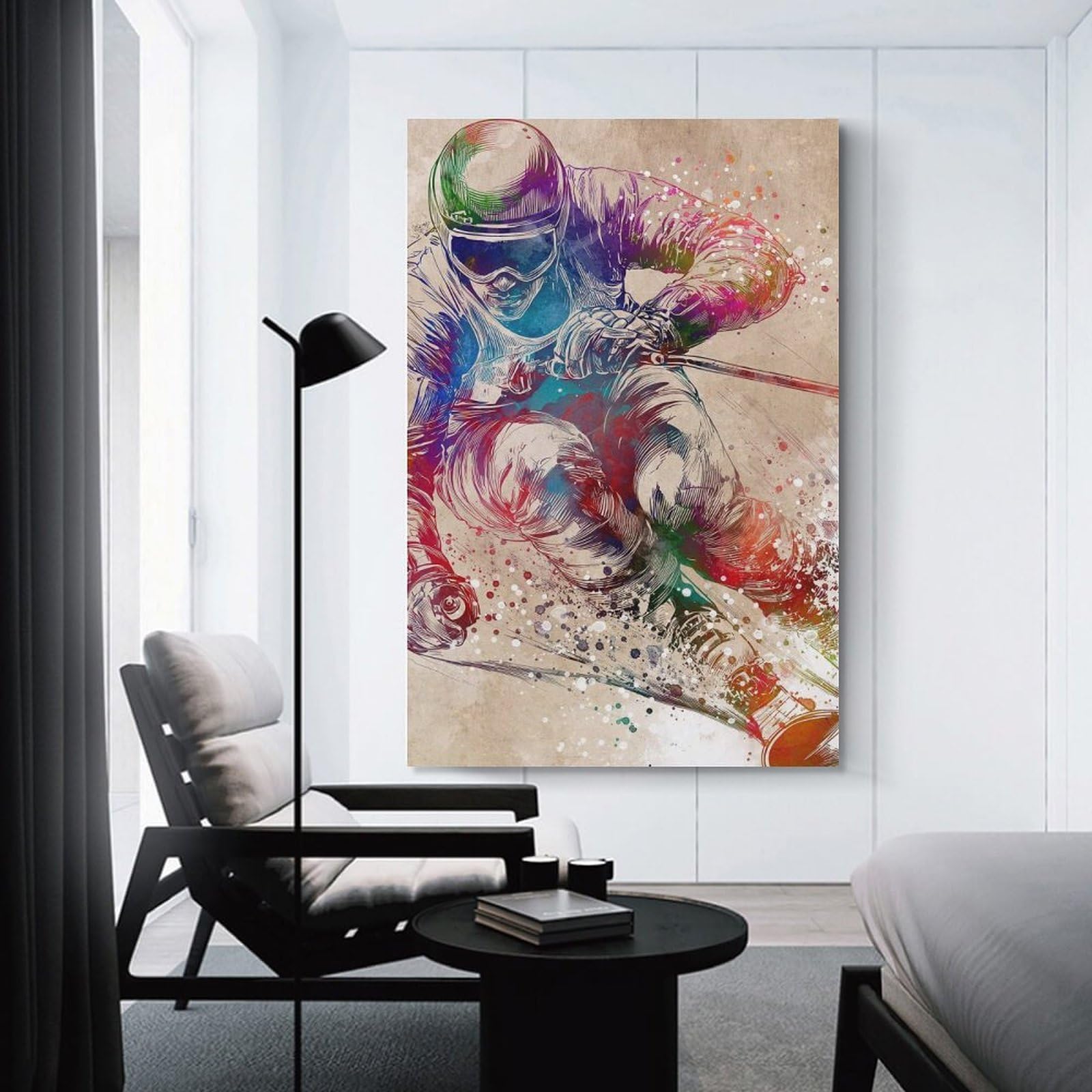 Junmoney Watercolor Skiing Artwork Canvas Wall Decor, 08x12inch(20x30cm), for New Homes, Bedrooms Or Workspaces, Gift Idea for Housewarming And Birthdays