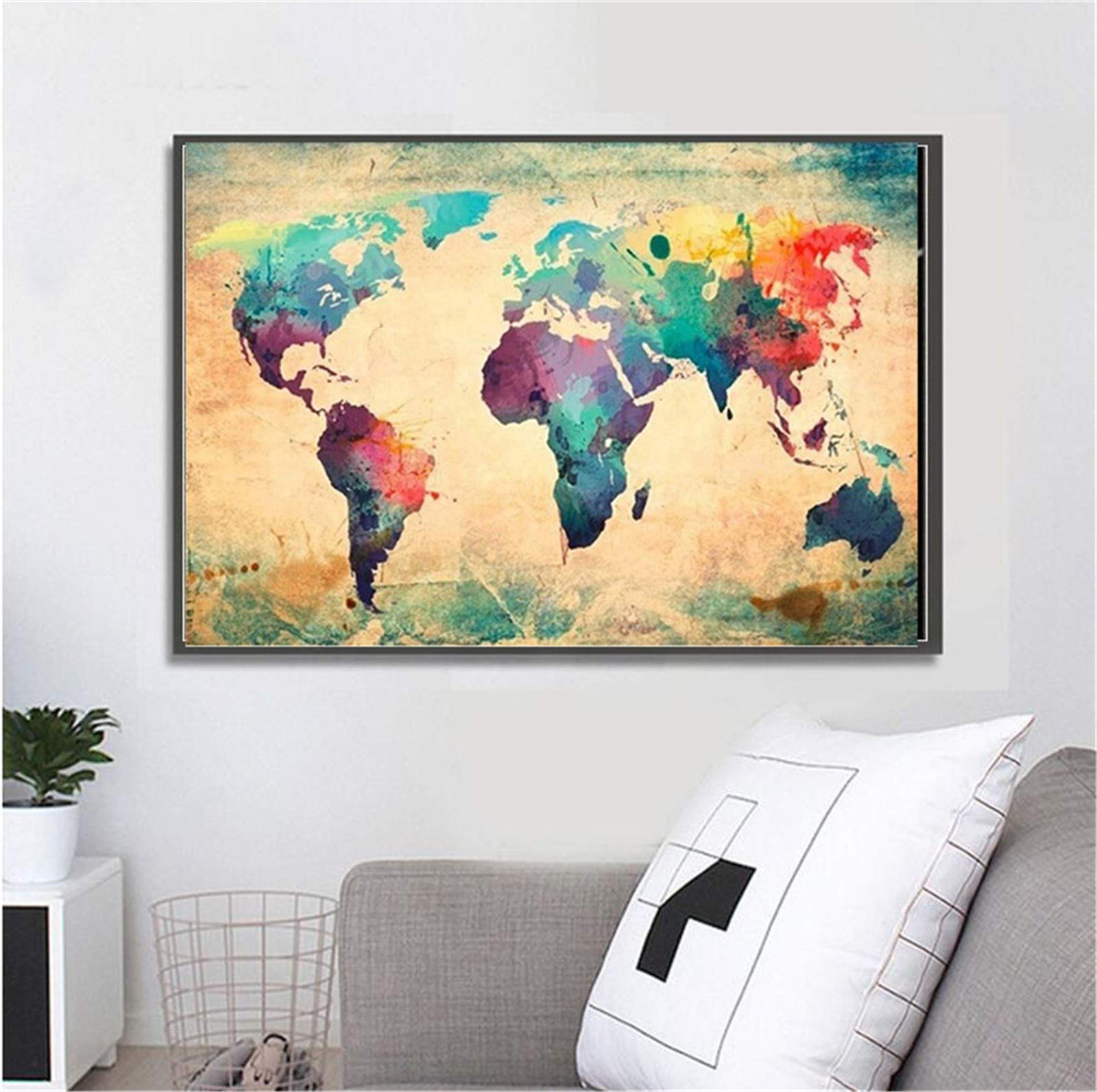 DIY 5D Diamond Painting Weltkarte - 80x120 Cm Vintage Design | Vollbohrer Mit Kristallstrass