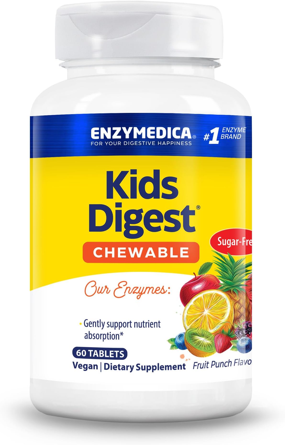 Kids Digest (60 Chewable Tablets) | Fruit Punch Flavour | Digestive Enzymes Supplement | Digestive Enzyme Blend for Children, Nutrient Supplement, Gut Health Supplement, Vegan, Dairy Free