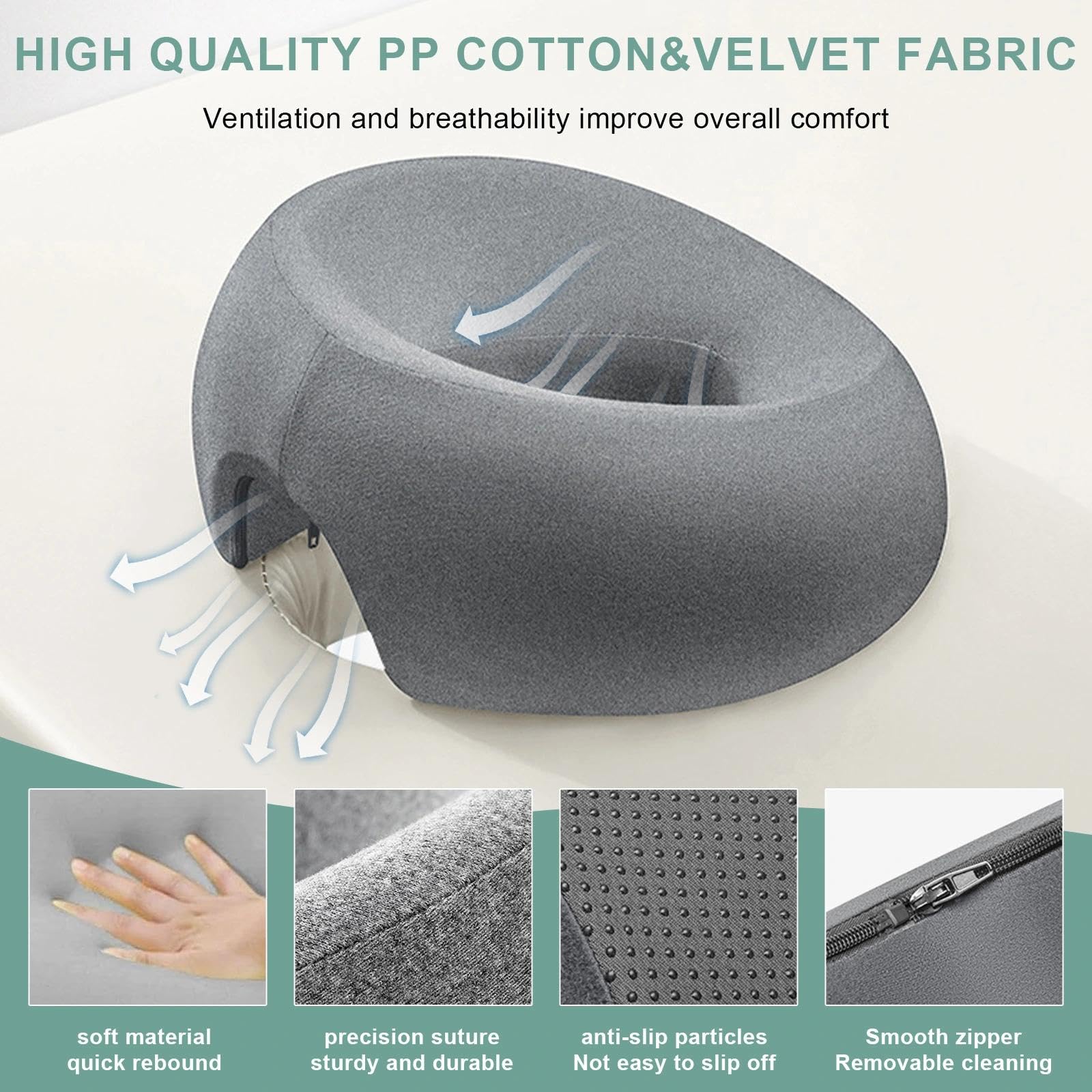 Almohada de Masaje Facial Boca Abajo con Agujero - Reposacabezas en Forma de U con Espuma Viscoelástica - Ideal para Camillas de Masaje, SPA, Salones de Belleza y Uso Doméstico（Gris）