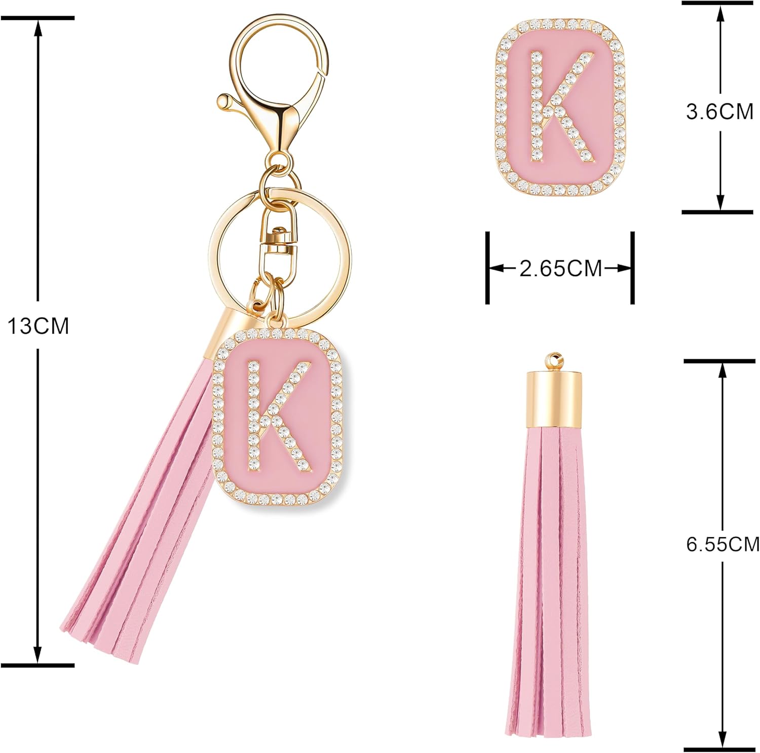 Fashion Cubic Zirconia Crystal Alphabet Initial Letter Keychain Tassel Pendant Key Ring for Purse Handbags Women Girl image 2