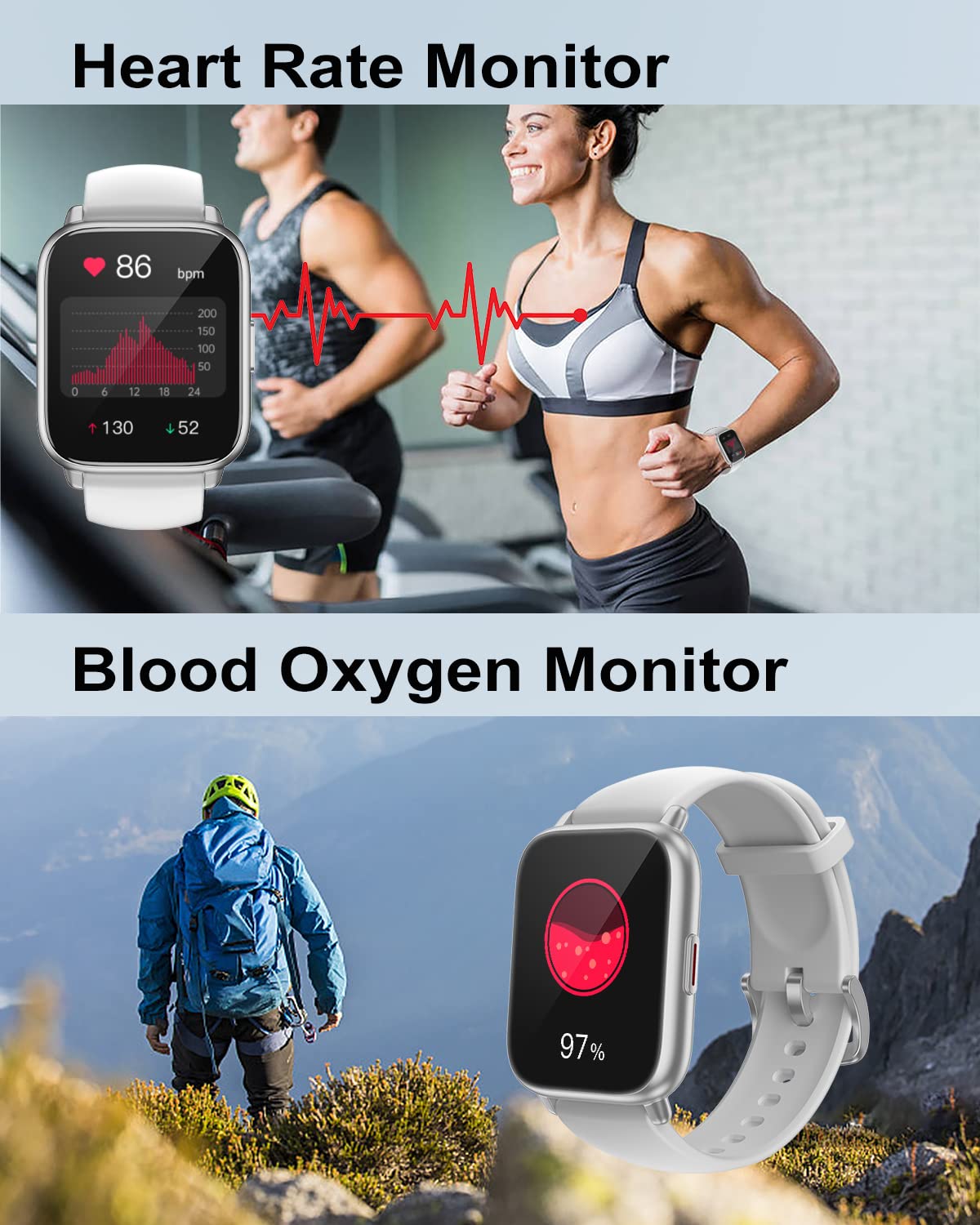 RUIMEN Smart Watch Answer Dial Call,Smart Watches for Women Men 1.85"HD Screen Fitness watch with SpO2 Heart Rate Sleep Monitor Step Counter Waterproof 100+ Sports Mode for Android iOS (2 Bands) - Image 4