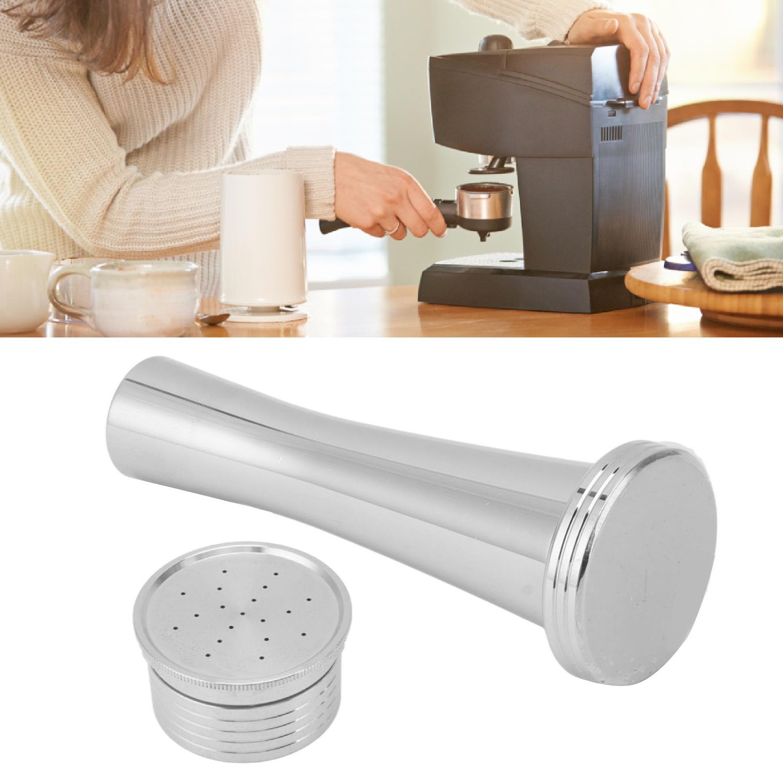 Cápsula de café de Acero Inoxidable Cápsulas de café Reutilizables Cápsula de Recargable Respetuosa con el Medio Ambiente con Cuchara Cepillo Martillo Limpieza Conveniente