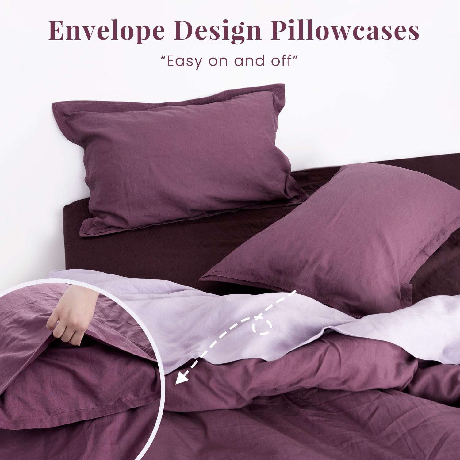 S VICTORY SYMBOL French Linen Duvet Cover Queen Size–3 Piece Linen Cotton Mix Bedding Set (90"x92") Comforter Cover, Stonewashed Texture, All-Season Breathable Comfort,Farmhouse Style Berry Purple