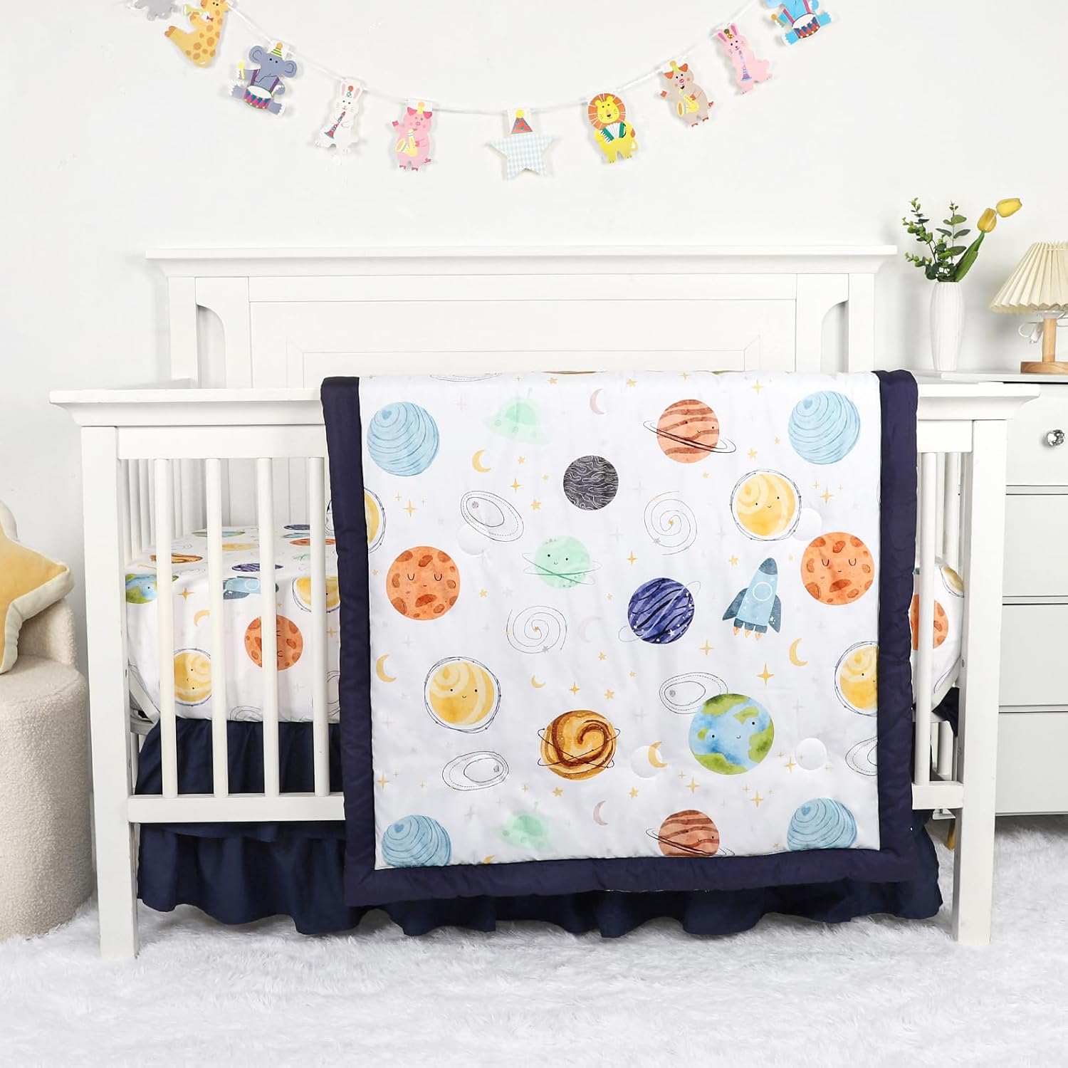 Baby Crib Bedding Set for Girls Boys, Soft Bedding Set with Comfort, Crib Skrit, Crib Sheet, Infant & Toddler Nursery Bed Set, Planets
