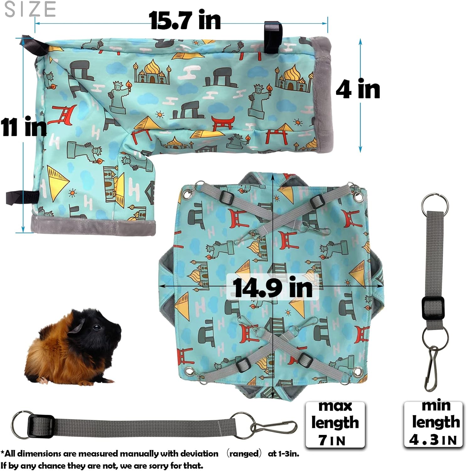 Ferret Hammock Set for cage Cage Accessories 3 Style,Double Hammock or Square House and Tunnel Bed for Guinea Pig (Green)