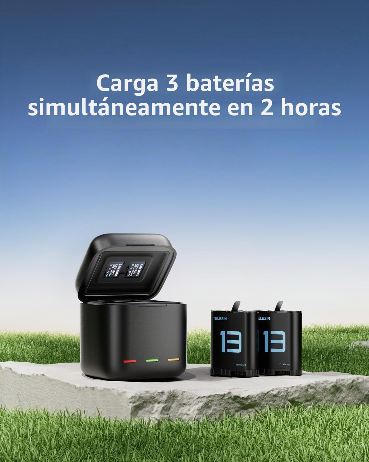 TELESIN Kit de cargador de batería para GoPro Hero 13 Negro - Paquete de 2 baterías y estuche de carga triple con cable tipo C, carga rápida, alta capacidad para Go Pro 13 Black Original Baterías