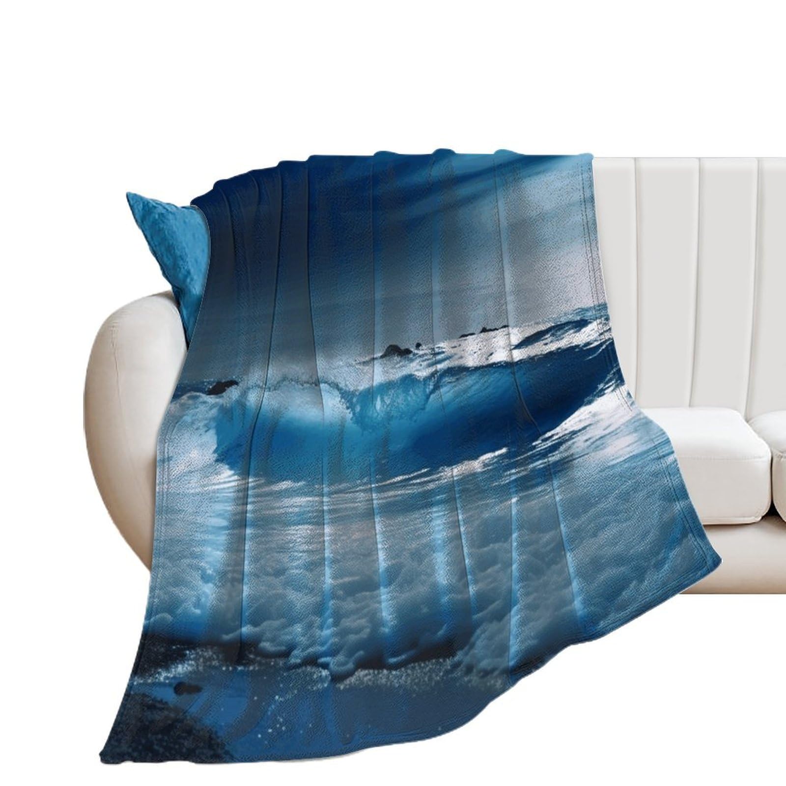 Couverture en flanelle bleu océan pour canapé et lit - Plaid microfibre léger 150x200cm