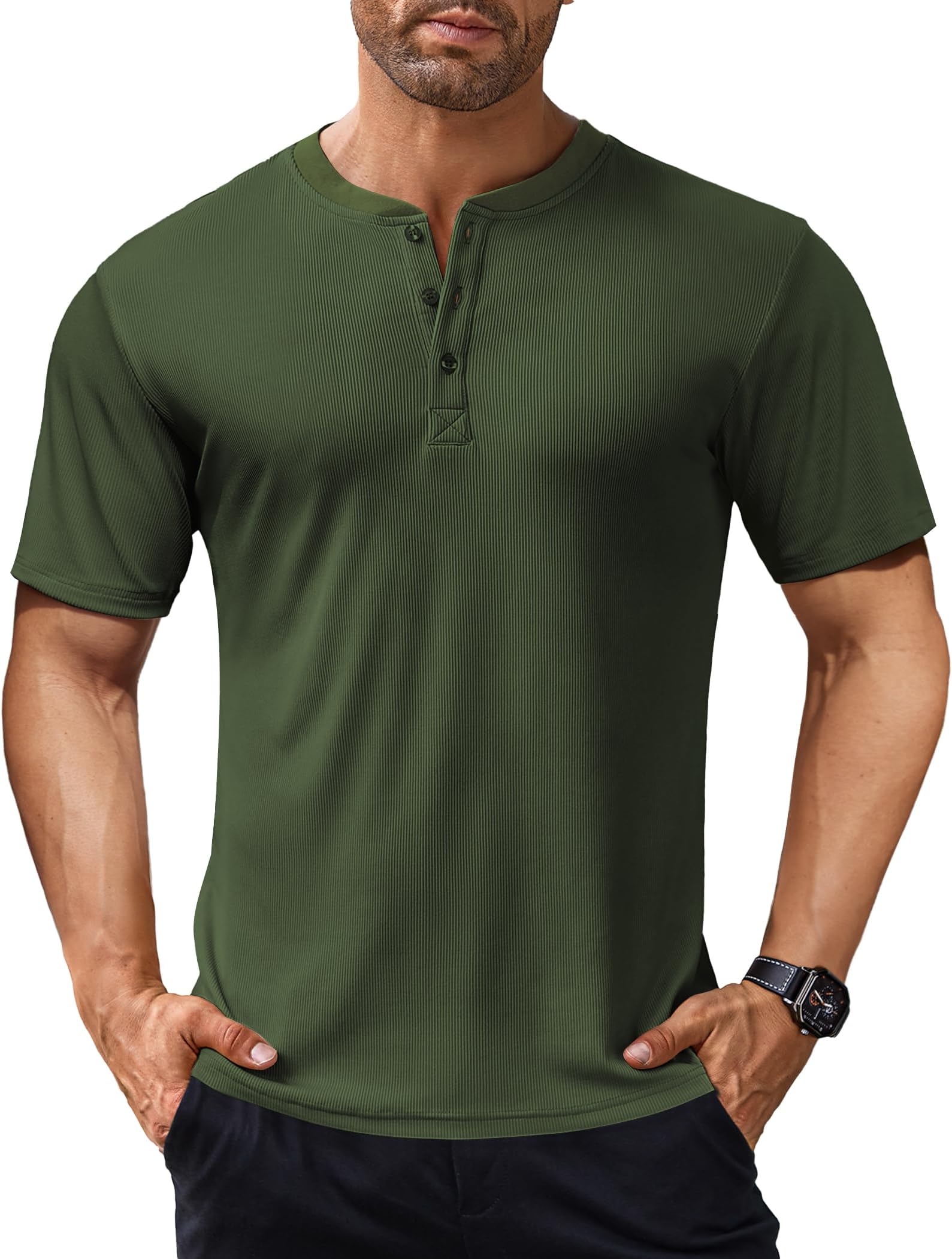 COOFANDY Men's Henley Shirts Short Sleeve Ribbed T-Shirts Bodybuilding Workout Tee Shirts