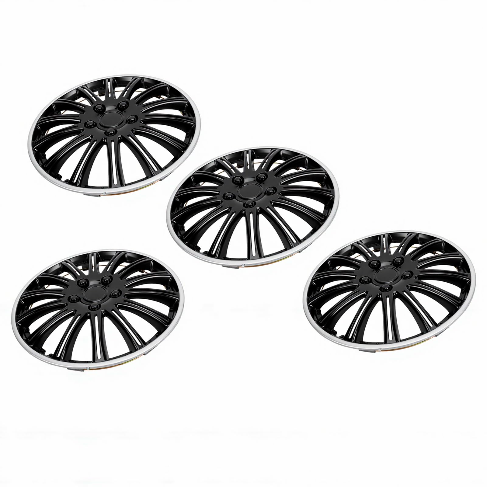 Keenso Coprimozzi Universali per Ruote da 14 Pollici, Set di 4 Copricerchi a Scatto in Plastica ABS per Auto, Camion, SUV, con Protezione Antigraffio e Design Nero Argento