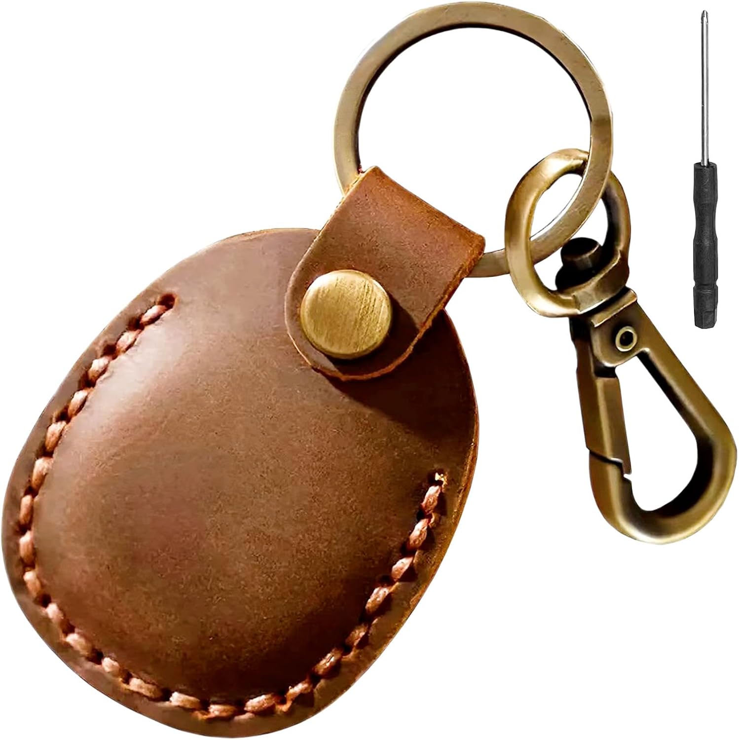 Airtag Holder Keychain-Real Leather-based Airtag Keychain Holder,Handmade Air Tag Case Scratch-Resistant Leather-based Key Chain Ring Canine Collar,Baggage