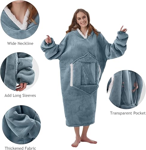 Miniatura 4 de Markdang Bolsillo transparente (para navegar por teléfono celular), manta con capucha de 47 pulgadas, manga extendida grande, cómoda, sudadera con