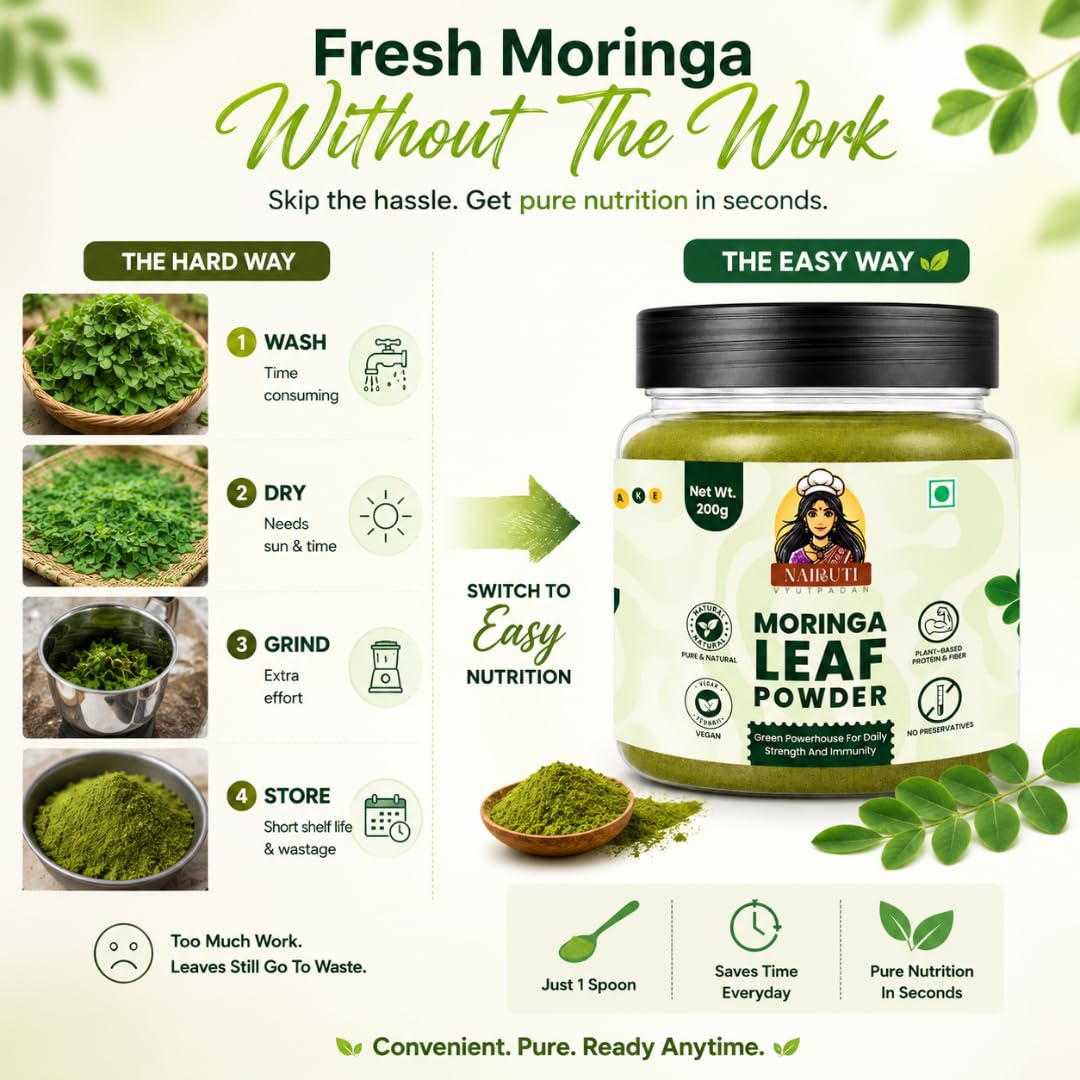 Moringa Powder 200g – Superfood Drumstick Leaf Powder for Immunity, Energy & Detox – Rich in Antioxidants & Protein – Natural Herbal Nutrition – Smoothies, Tea & Daily Wellness – Chemical-Free — Amazon image 3