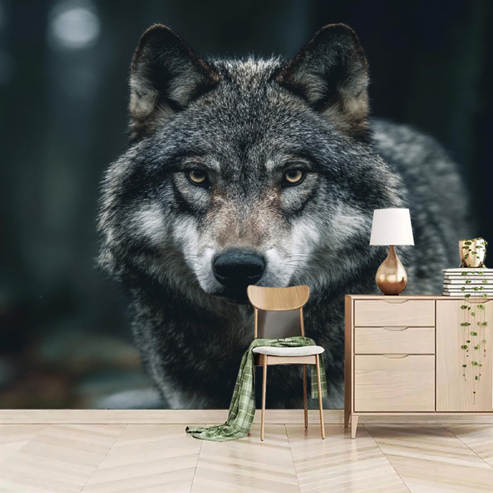 Poster mural loup 150x100 cm tapisserie 3D pour décorer la chambre