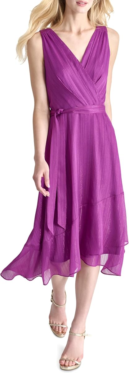 Women's Sleeveless Tie Fit & Flare Midi Dress