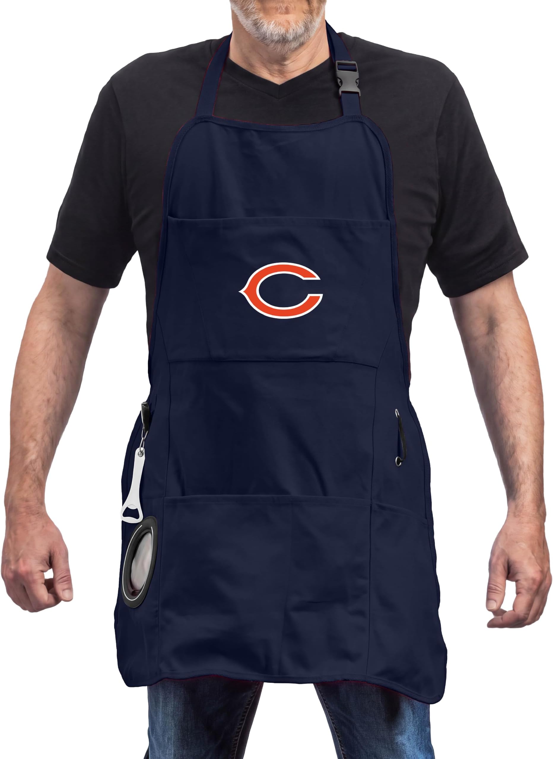 NFL Ultimate Grilling Apron with Bottle Opener and Insulated Beverage Holder, Adjustable Straps Men Women