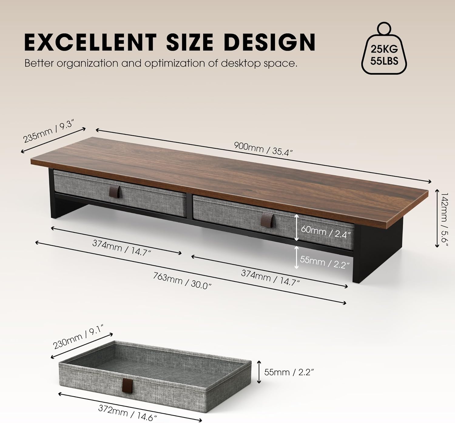 Fenge 31.5 Inch Monitor Stand Riser, 4 Tier Desk Shelf Organizer