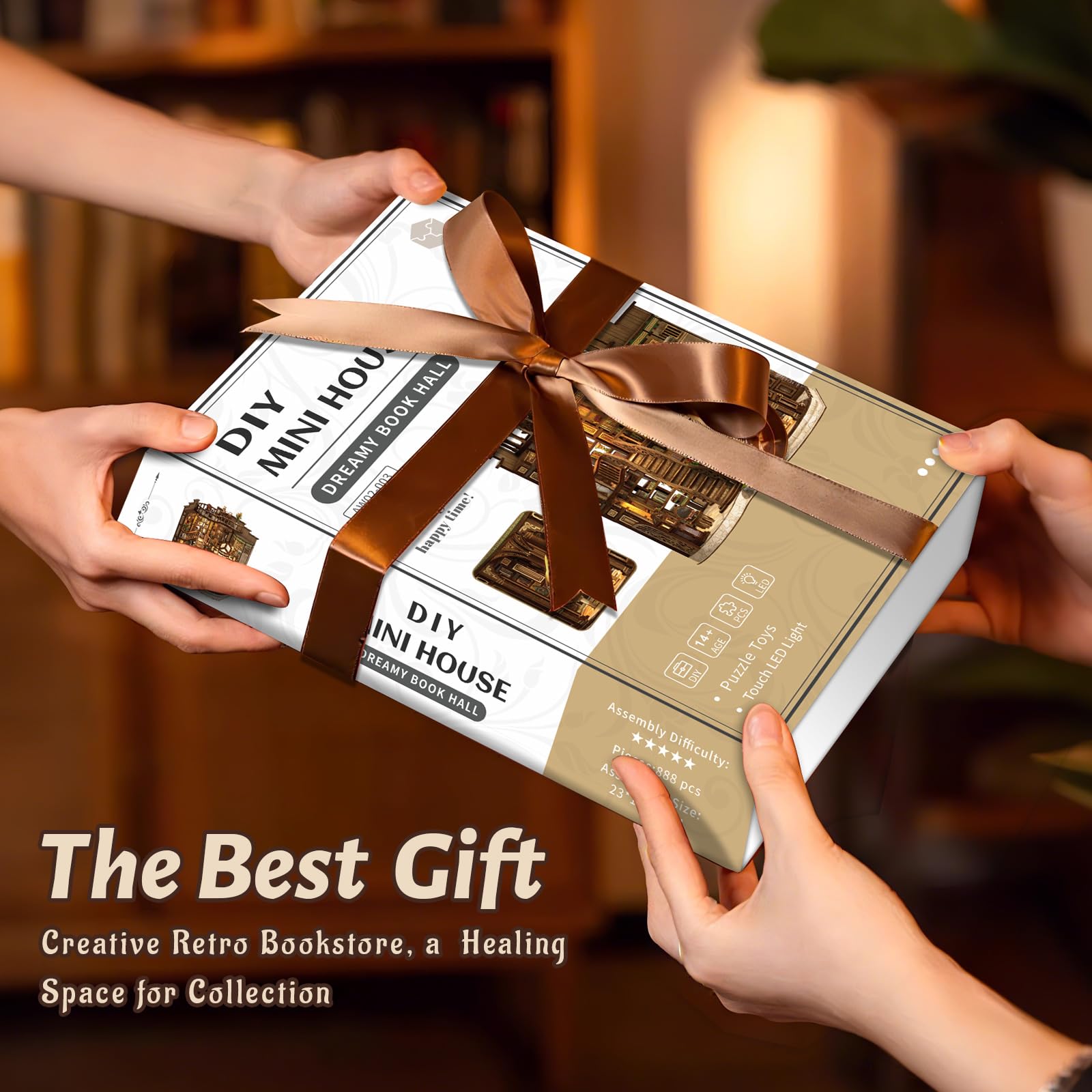 Kit fai da te per libri e libri, in miniatura, in legno, 3D, set fai da te per adulti, casa delle bambole fai da te, kit per la casa delle bambole (sogni in colore sala di lettura)