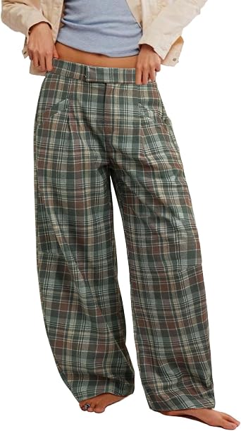 Kedera Womens Plaid Wide Leg Pants High Waisted Baggy Trousers Work Slacks
