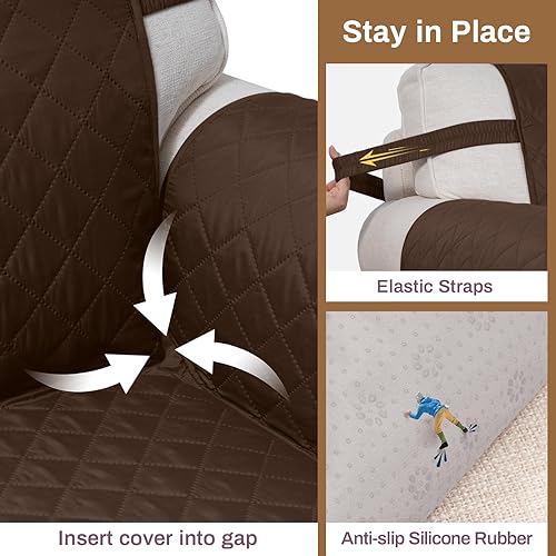 Miniatura 4 de Funda de sofá 100% impermeable para perros, lavable, antideslizante, funda protectora de 3 cojines con bolsillos (sofá de 68 pulgadas, chocolate)