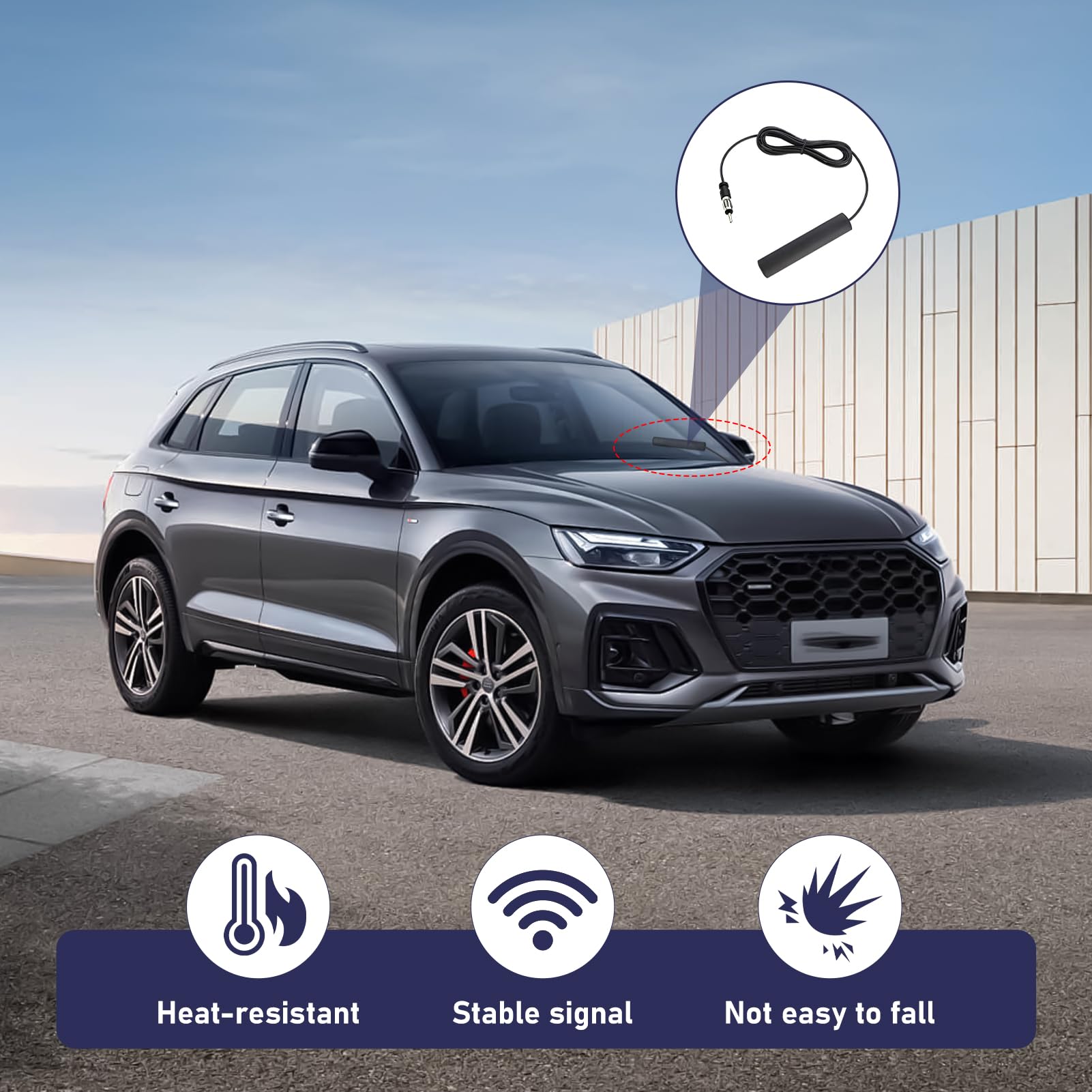 Antenna Autoradio Interna, Antenna FM Auto Amplificata ANT-309, per Auto SUV e Camion, Adesiva per Parabrezza, Compatibile con Radio AM FM, Cavo 5M e Connettore DIN Standard, Alta Ricezione Segnale