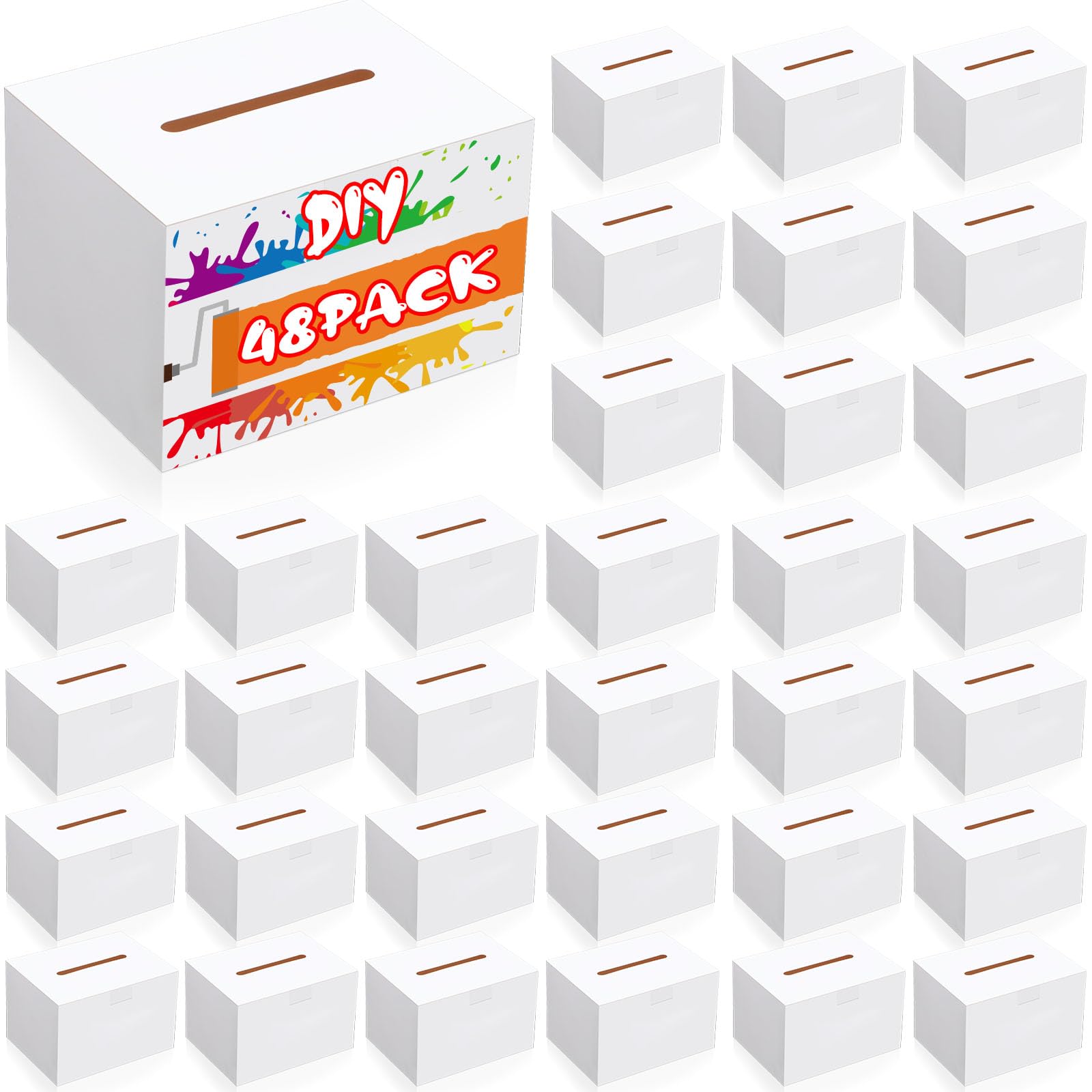 Fullhawl 48 Pack Ballot Raffle Box White Suggestions Donations 6 x 4.5 x 4 Inch Cardboard Box for Charity Fundraising Collecting Business Card Voting