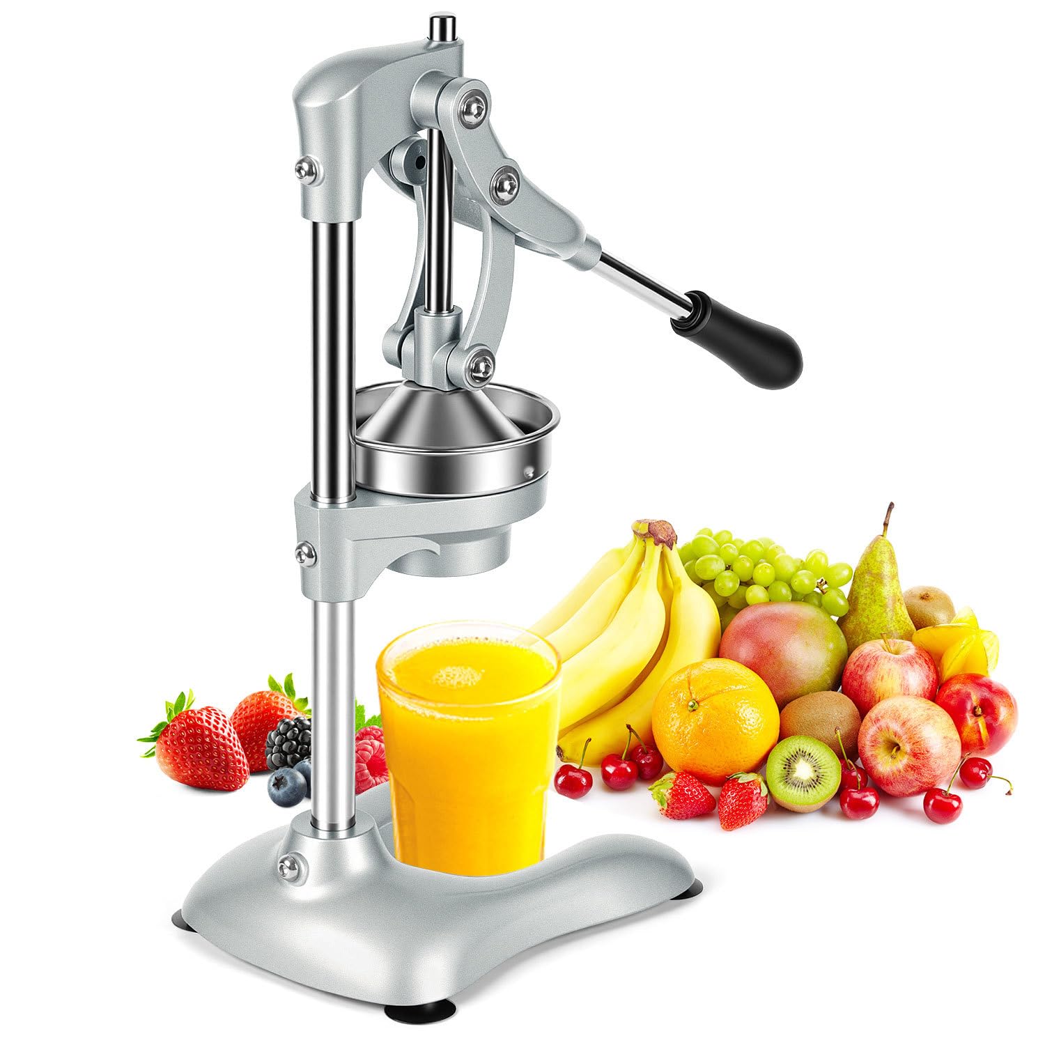 Daromigo Spremiagrumi manuale, spremiagrumi con leva e 2 testine, spremiagrumi manuale in lega di alluminio con filtro in acciaio inox 304, spremiagrumi manuale per arance, limoni, pompelmo, 45 cm