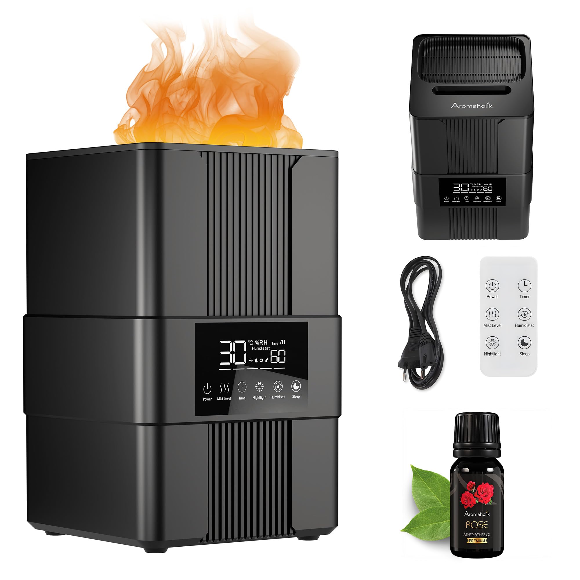 Premium Aroma Diffuser für Ätherische Öle, Aromadiffusor - Luftbefeuchter, Ultraschall, Aromatherapie, Schlafzimmer, Büro, BPA Free, 200ml, Schwarz, Varma