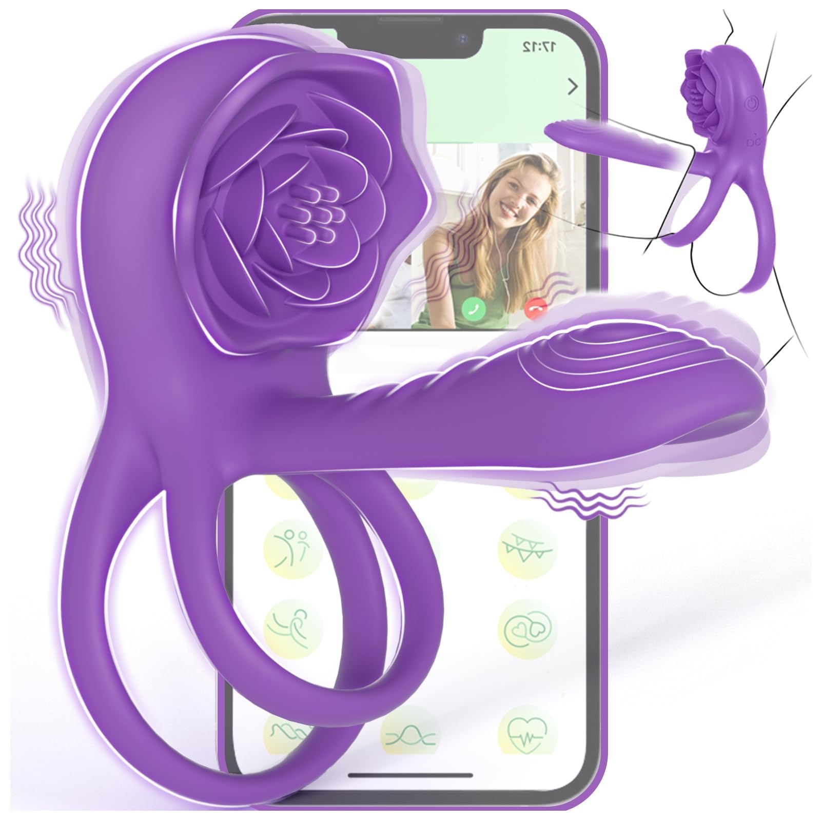 Rose Male Vibrating Cock Ring Girth Enhancer Sleeve, Penis Vibrator Sex Toy