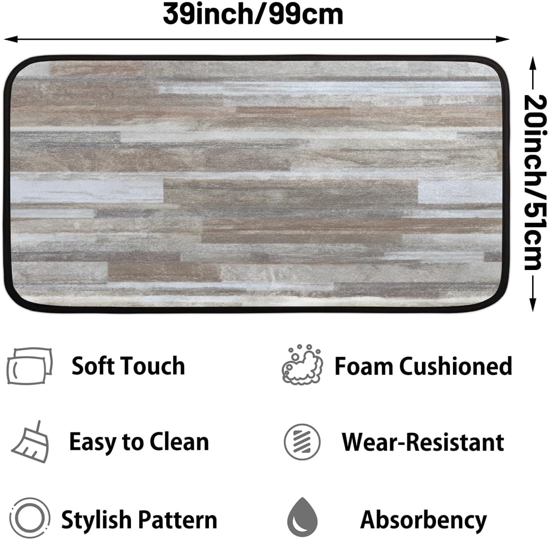 Kitchen Rugs Mats Vintage Abstract Wood Super Absorbent Kitchen Carpet Non-Skid Comfort Floor Rugs Washable Mat for Floor Home Office Sink Living Room Laundry Decor 39x20 in (Wood) A-2
