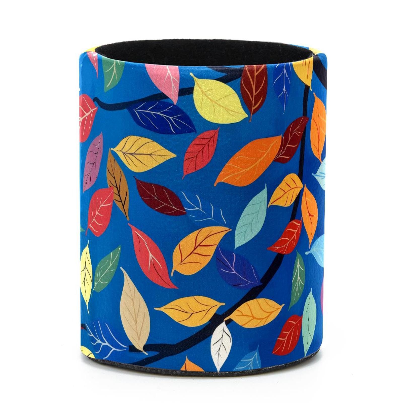 VAPOKF Round Pencil Holders for Desk, Artistic Leaves Pen Holders Pen Pot Makeup Brushes Storage Desktop Stationery Supplies Organiser for Home Office