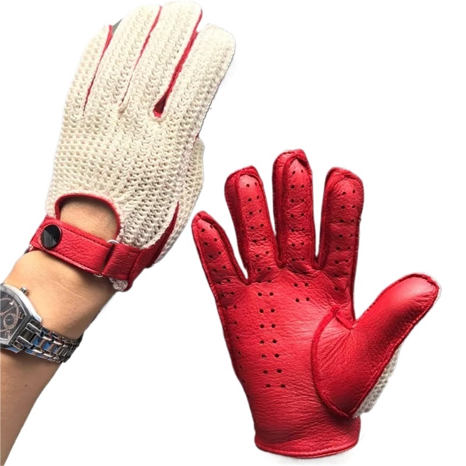 Guanti da guida in pelle Guanti da uomo in pelle all'uncinetto traspiranti estivi guida retrò motocicletta, guanti palestra rinfrescanti