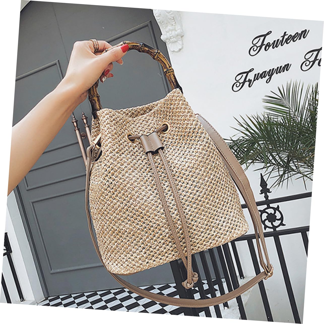 GALPADA Borsa Secchiello Donna Intrecciata Khaki in Lino e Poliestere | Tracolla Regolabile, Formato a Cestello, Adatta per Party e Uso Scolastico
